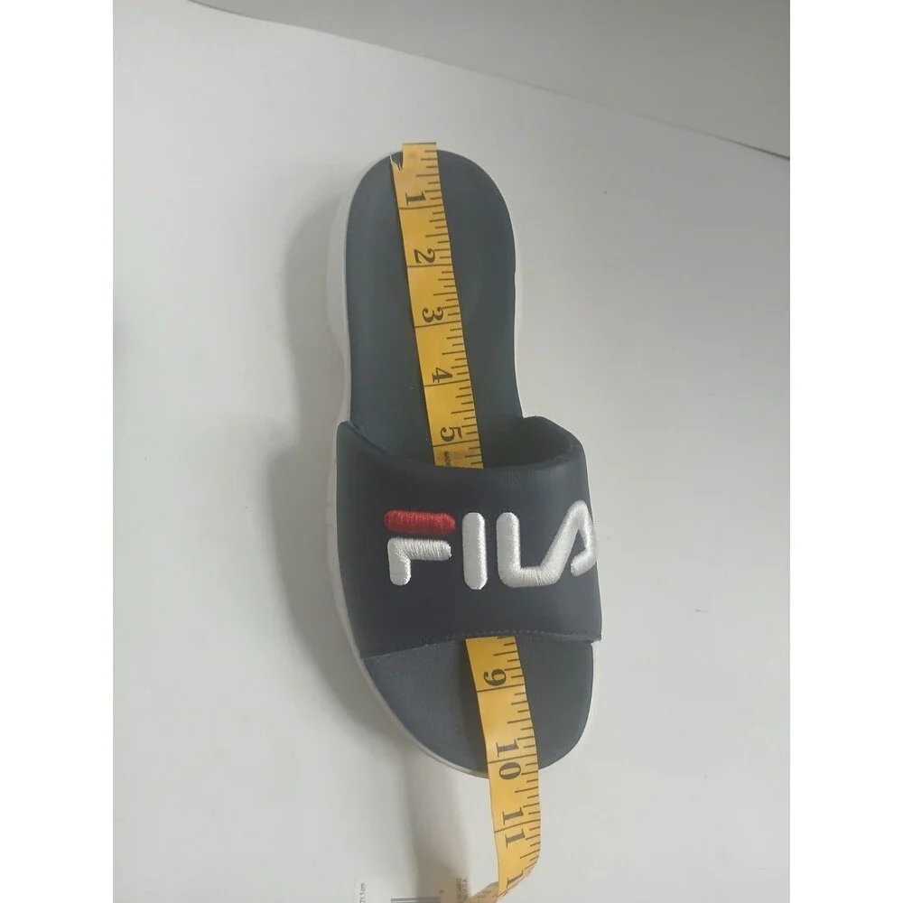 Fila Slide Sandals Navy Blue White Red Logo Comfort Casual Unisex size10